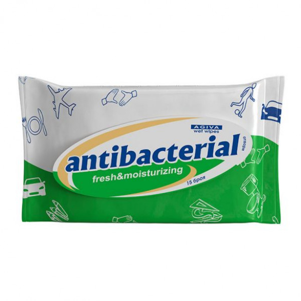 мокри кърпи агива антибактериални зелени  15бр