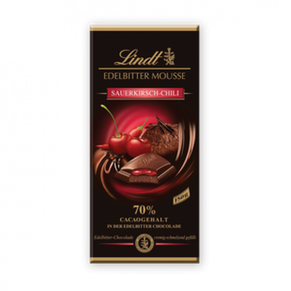 шоколад линд с мус от череша и чили 150г