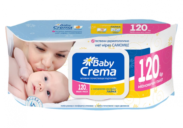 антибактериални мокри кърпи бейби крема 120бр