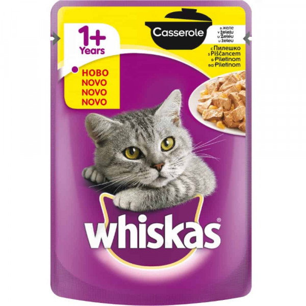храна за котки уискас касерол пиле 85гр.