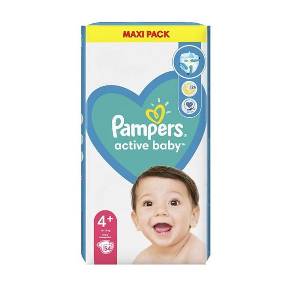 PAMPERS ACTIVE BABY 4+-Maxi+ (10-15кг) Пелени - 54 бр. (VPP)